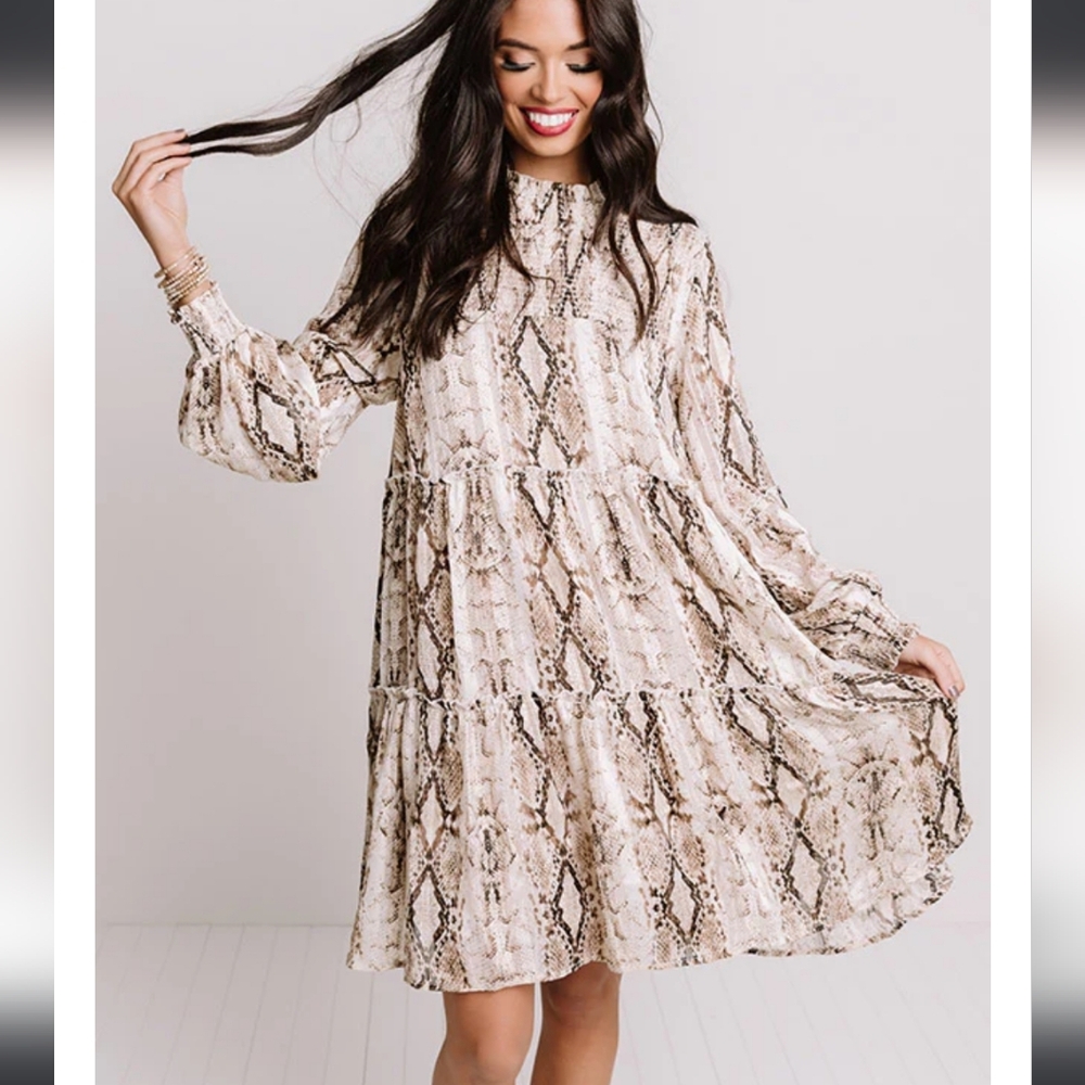 Impressions, 1xl, brown snake skin dress